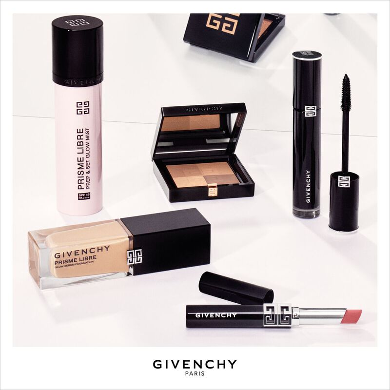 Givenchy Beauty Hero Products: Prisme Libre Foundation,  Prisme Libre Bronzer, L'Interdit Mascara, Rouge Velvet Matte Lipstick and Prisme Libre Mist