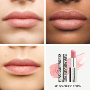 Vue 3 - LE ROUGE INTERDIT BAUME - ÉDITION LIMITÉE - Trois nouvelles teintes qui colorent en transparence et embellissent les lèvres avec un fini scintillant. GIVENCHY - SPARKLING PEONY - P184243