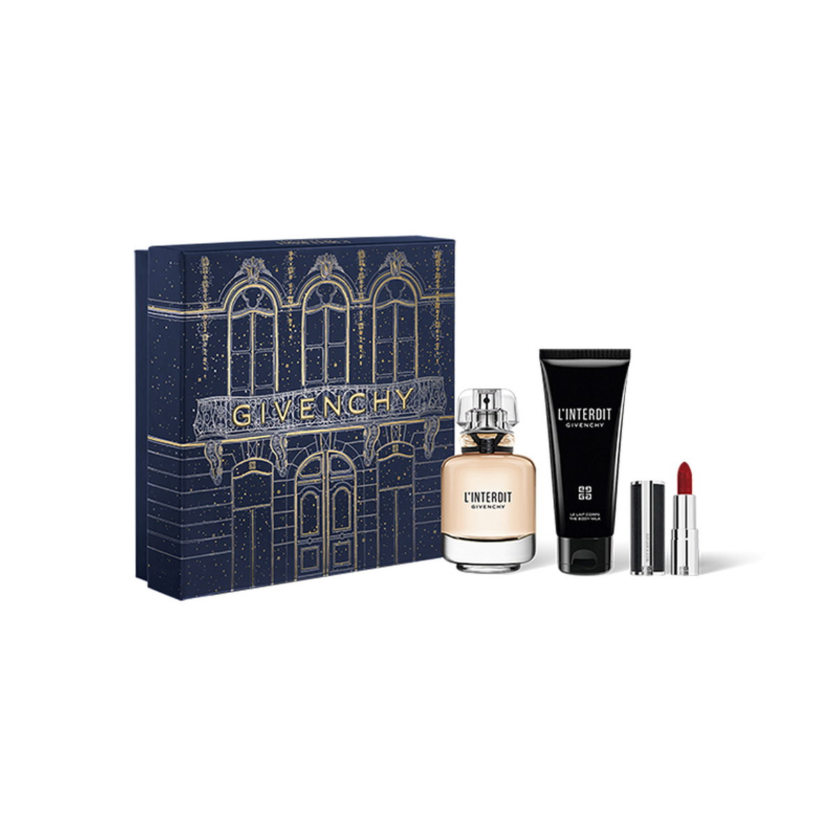 L interdit Eau De Parfum Christmas Gift Set L interdit eau de parfum 50ml mini le rouge intense silk 333 and body lotion 75ml Givenchy Beauty